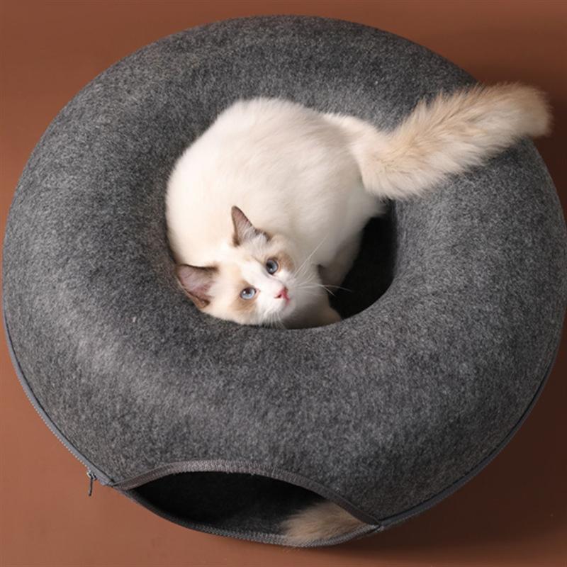 Toys Cat Nest Donut Tunnel Bed Pets House Natural Felt Pet Cave Round Wool for Small Dogs Interactive Play Toycat