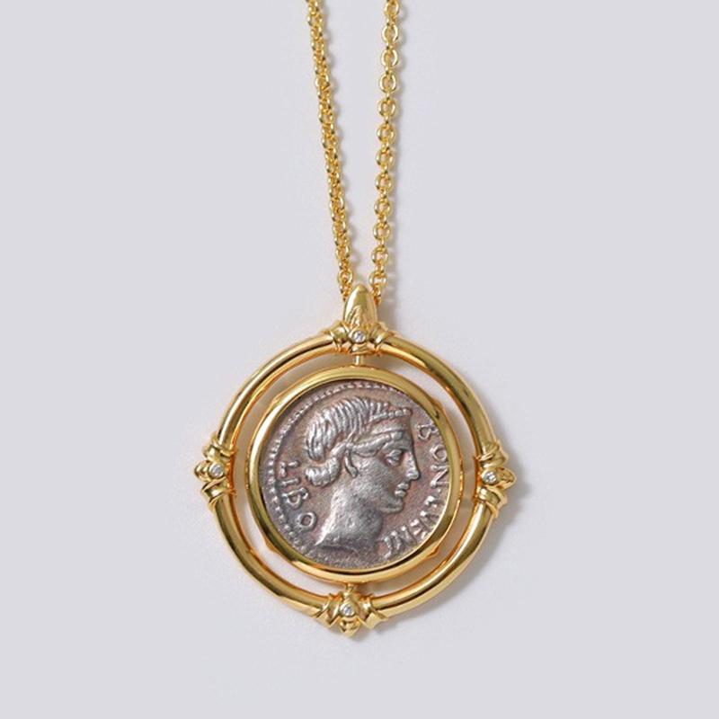 Pendant Necklaces Fashion Jewelry Solid Carved Ancient Roman Coin Necklace Plating 18K Gold Boutique Gift Wholesale