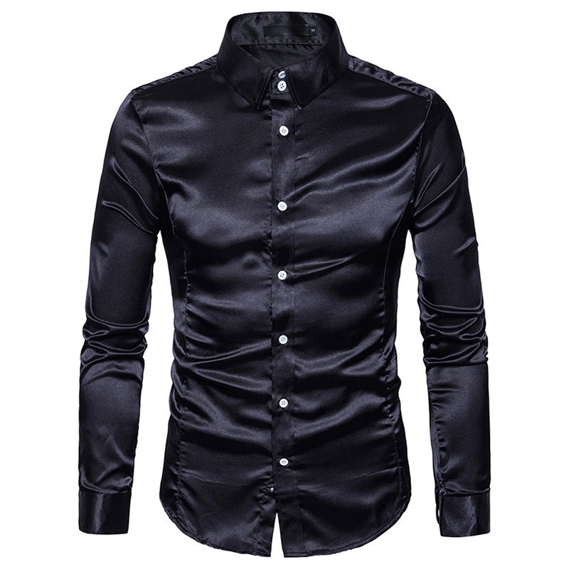 Mens White Silk Shirt Fashion Satin Men Social Casual Slim Fit Long Sleeve Dress s Male Camisa Masculina 220322