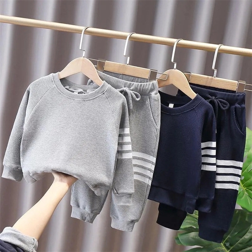 Spring Tracksuit for Children Solid Kids Clothes Long Sleeve Toddler Kid Clothing Sets Cotton Girl Boys Sportswear 1-7years 220507