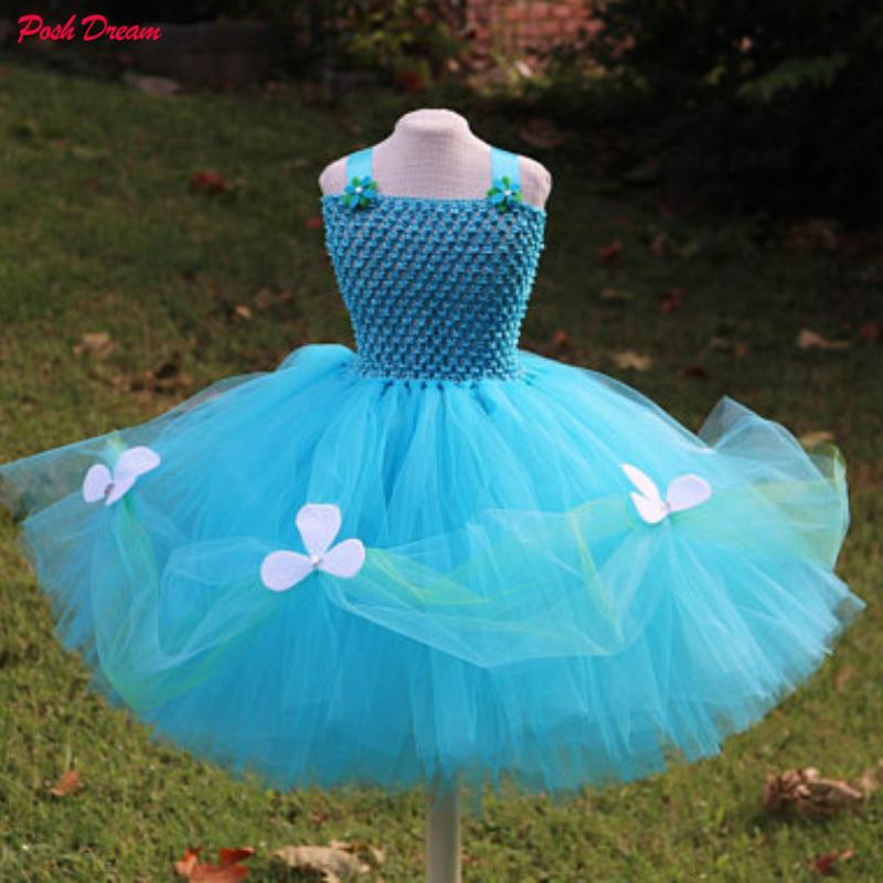 

Girl's Dresses POSH DREAM Troll Princess Tutu Dress For Children Turquoise Blue Cosplay Clothes Halloween Baby Girl Birthday, As pic