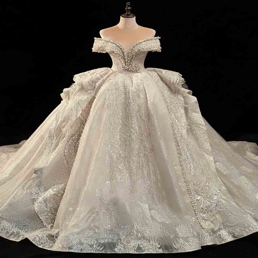Luxury Heavy Beaded Arabic Wedding Dress Ball Gown Sparkly Pearls Sequin Princess Wedding Dresses 2022 Beading Lace Up Bride Dubai Church Country vest