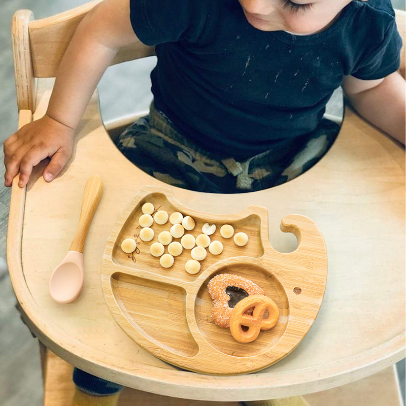 3 BuahSet Set Piring Mangkuk Makan Bambu Bayi Berbentuk Gajah Anti Selip Hisap Peralatan Anakanak untuk Hadiah Ulang Tahun 220611