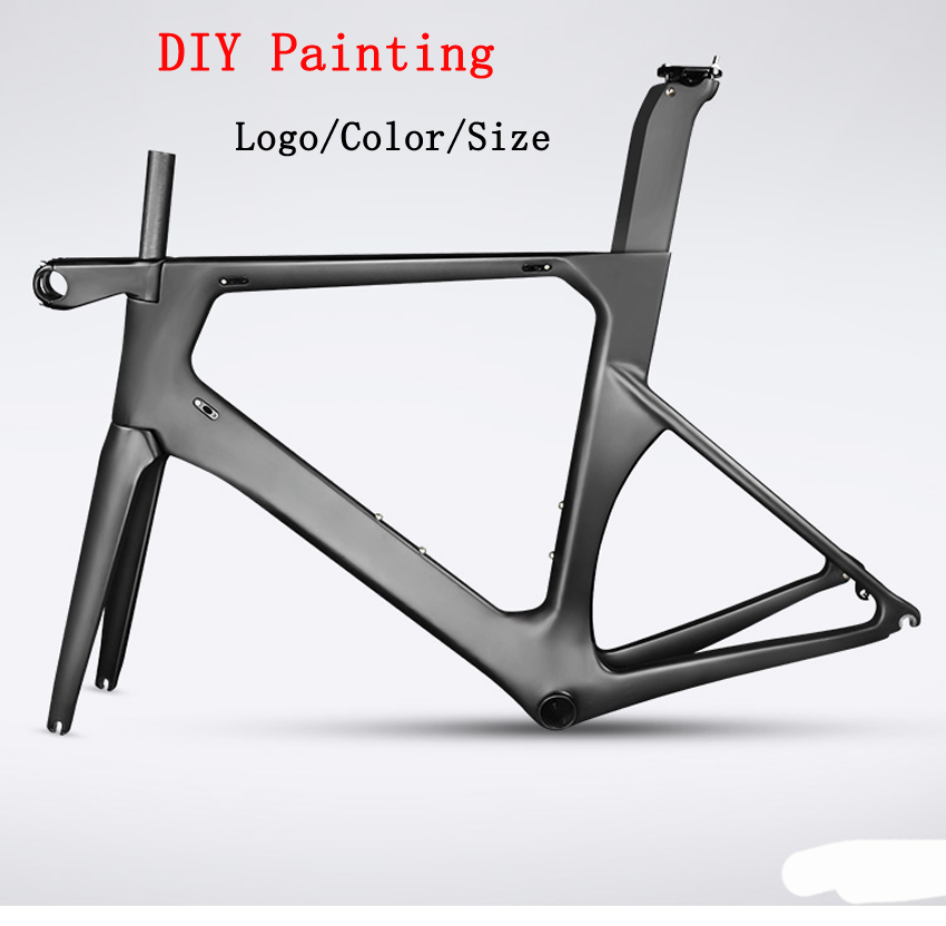 

Custom DIY Painting Road Bike Frame BB386 Ultralight T1000 Full Carbon Frameset Fork V-Brake Bicycle Frames 50/52/54/56/58cm, As picture