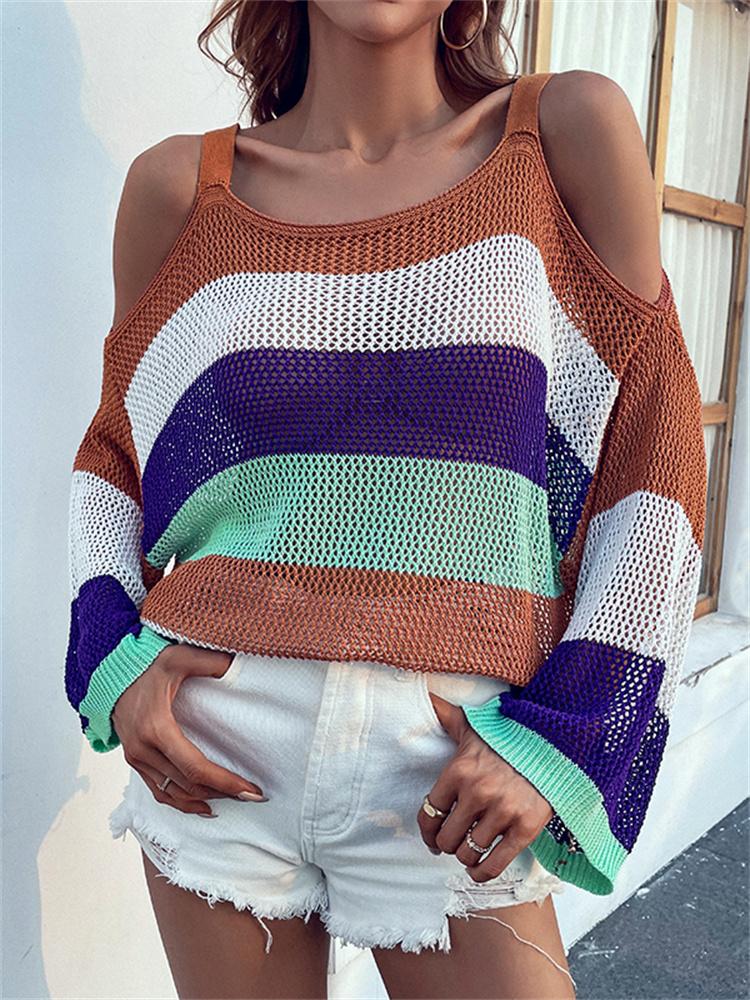 Women' Sweaters Summer Autumn Women Striped Off Shoulder Round Collar Knitted Long Flare Sleeve Hollow Out Pullover SweatersWomen
Women' Sweaters Summer Autumn Women Striped Off Shoulder Round Collar Knitted Long Flare Sleeve Hollow Out Pullover SweatersWomen