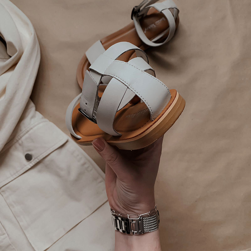 BeauToday Sandals Women Genuine Cow Leather Wraparound Ankle Strap Metal Buckle Female Outdoor Summer Flat Shoes Handmade 32344 220418