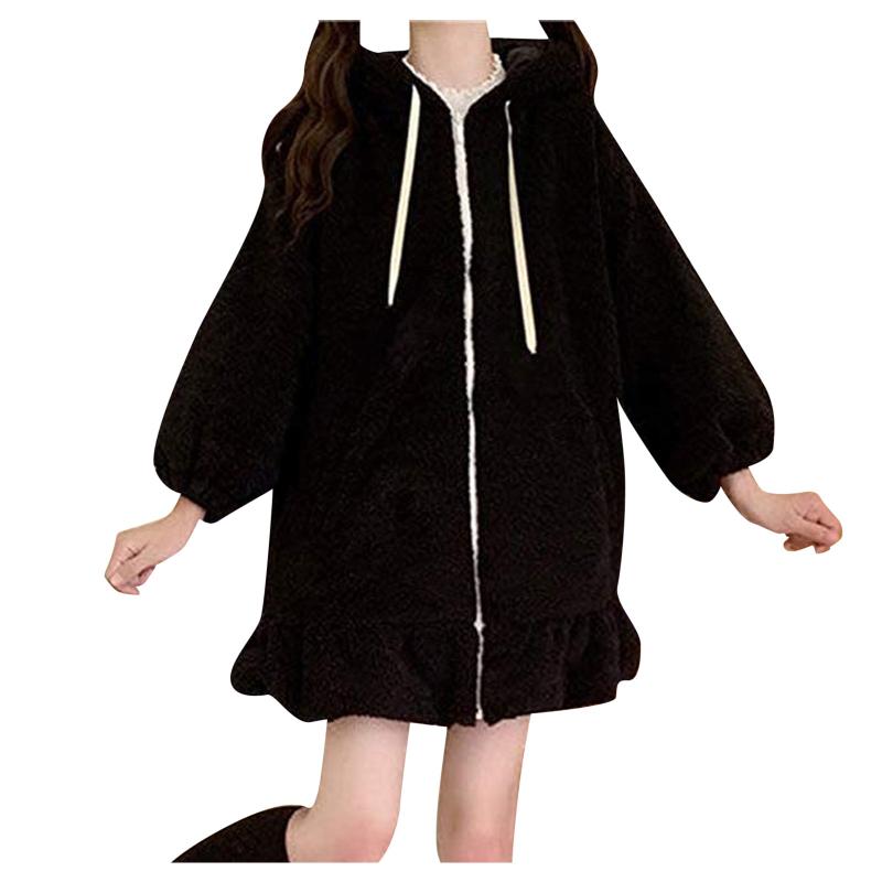 Women's Jackets Fleece Lined Jacket Women Cute Casual Solid Loose Ear Hooded Drawstring Long Sleeve Zip Lightweight With HoodWomen's Women's, Black
Women's Jackets Fleece Lined Jacket Women Cute Casual Solid Loose Ear Hooded Drawstring Long Sleeve Zip Lightweight With HoodWomen's Women's, Black