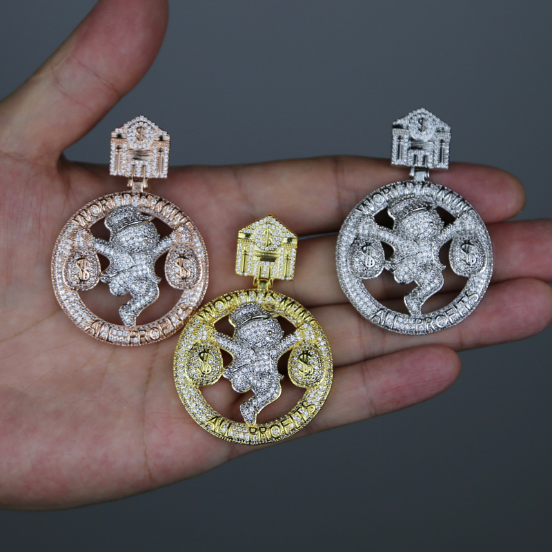 Iced out full cz stone paved pendant plated gold rose silver Circus money bag pendants fit cuban chain necklace for men women hip hop necklaces jewelr