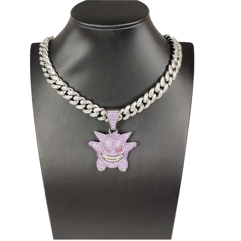 Pendant Necklaces Hip Hop Zircon Anime Ghost With Iced Out Bling Rhinestone Miami Cuban Chain Choker Necklace For Men Boy Gothic JewelryPend