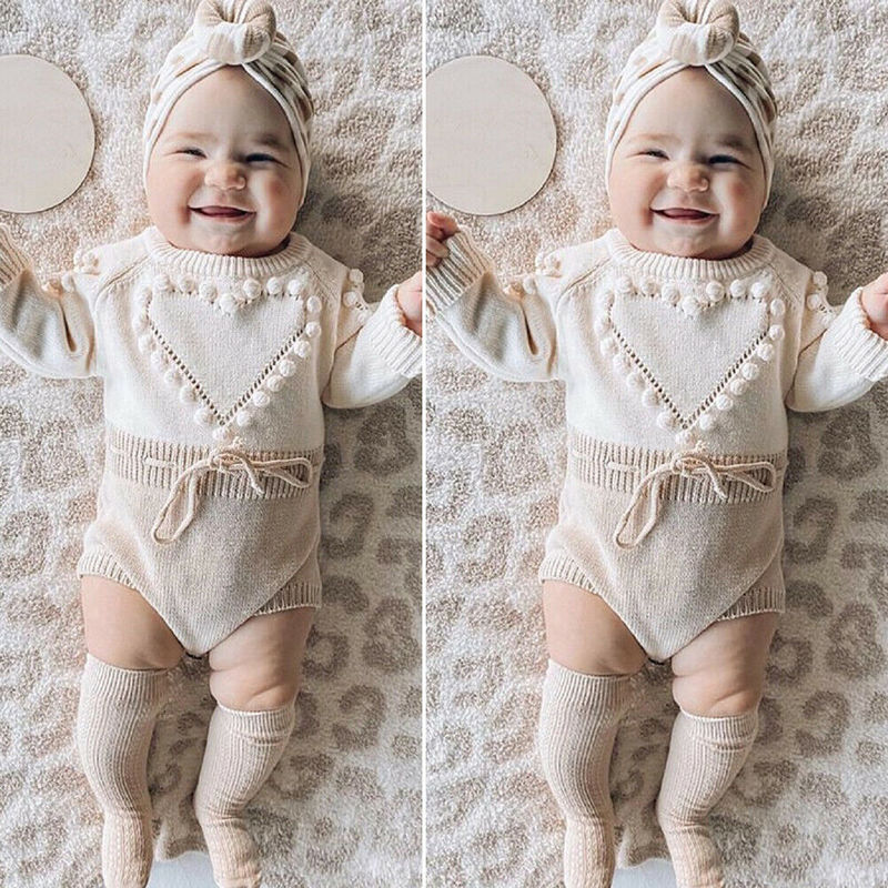 Lovely Heart Infant Baby Girl Knitted Clothes Love Romper Jumpsuit Bodysuit Outfit Autumn Winter wool knitted sweater bodysuits 220622