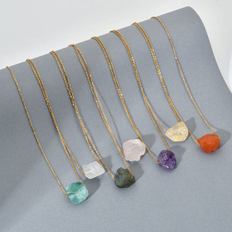 Irregular Natural Stone Crystal Gold Silver Chain Pendant Necklaces For Women Girl Handmade Party Club Decor Jewelry