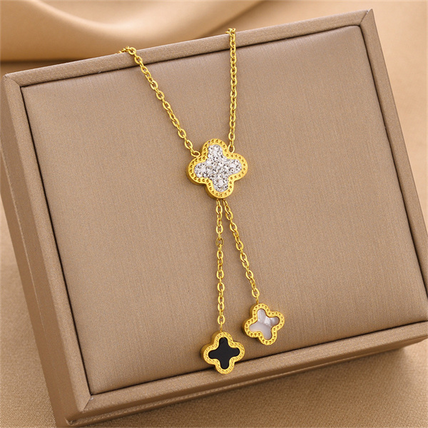 2022 European and American fashion four-leaf clover necklace women's gold titanium steel multi-zircon shell piece tassel pendant necklace AB883
2022 European and American fashion four-leaf clover necklace women's gold titanium steel multi-zircon shell piece tassel pendant necklace AB883