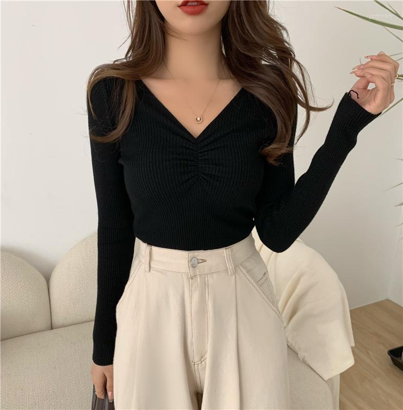 Women's Sweaters Sexy Pleated V-Neck Elastic Sweater Women Knitted Full Sleeve Pullovers Casual Slim Bottoming Cotton Tops For GirlsWomen's, Yellow
Women's Sweaters Sexy Pleated V-Neck Elastic Sweater Women Knitted Full Sleeve Pullovers Casual Slim Bottoming Cotton Tops For GirlsWomen's, Yellow