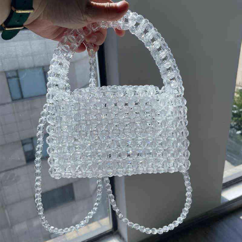 Evening Bags Long Chain Customized Green Bead Hand Woven Celebrity Handbags Unique Design Ladies Party Top Handle Purses and 220513