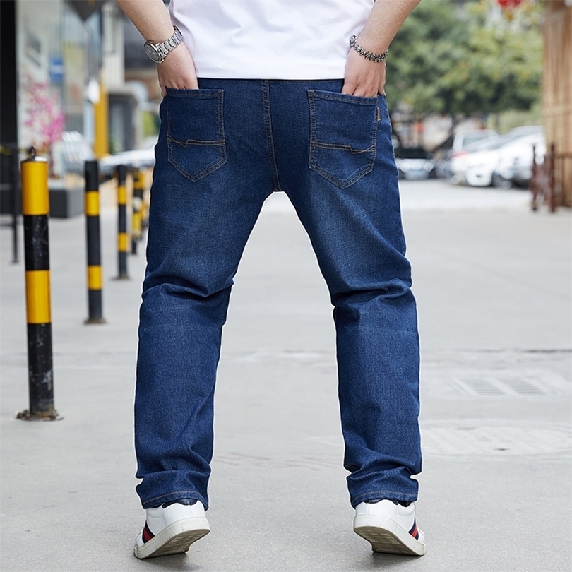 Plus Size Mens Clothes Wide Leg Loose Casual Elasticity Jeans Summer Men Plus Fat Thin Fashion Hip Hop Denim Trousers 201123
