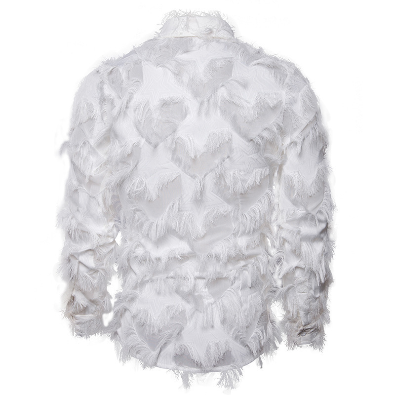 Sexy Feather Lace Shirt Men Fashion Floral Long Sleeve Dress Shirts Party Nightclub Transparent Gothic Stage Costume 220322