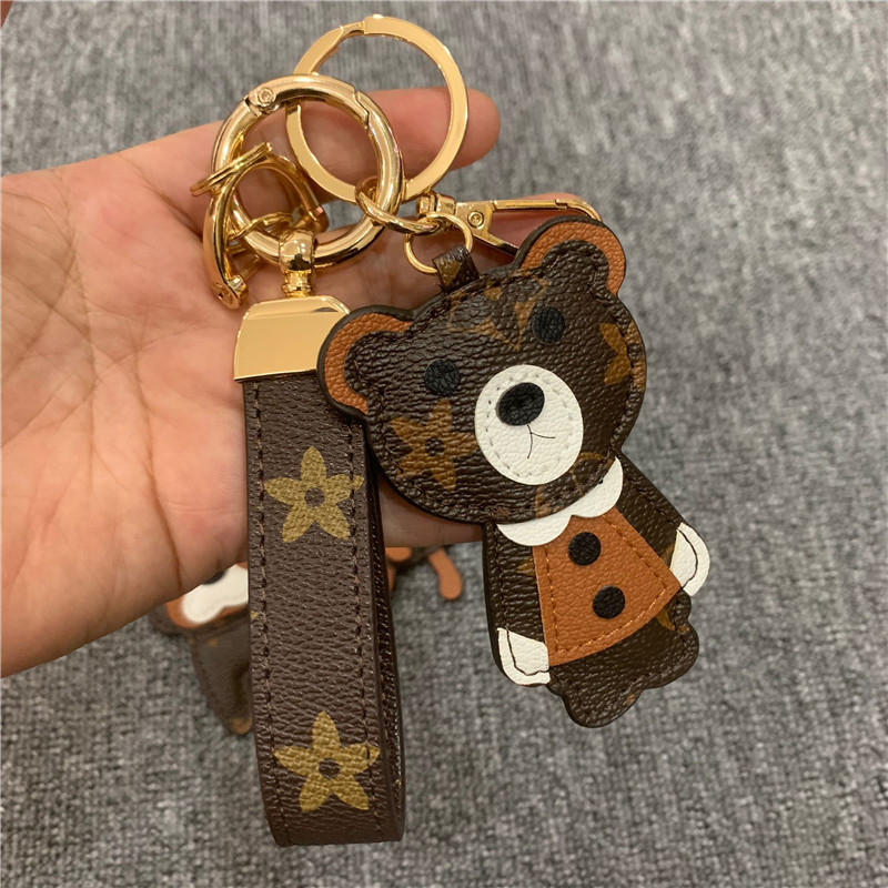 Designer Animal Key Chain Brown Flower Monkey Tiger Lion Bear Keychains Accessories PU Leather Car Keys Holder Gold Metal Cartoon Keyring Jewelry Bag Charms Pendant