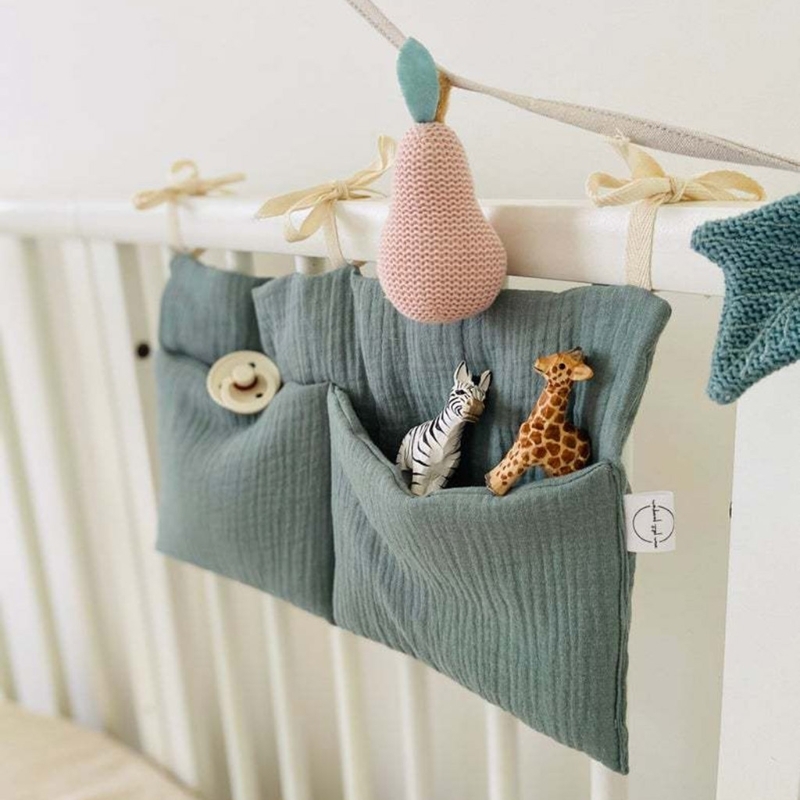 Crib Cotton Diaper Bottle Molar Toy Storage Bag Used to Store Babys Clothes Diapers Toys Easy to Hanging High Quality 220531