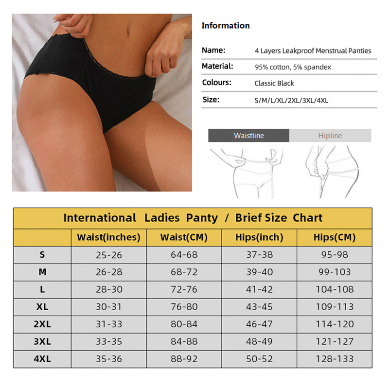 Menstrual Panties Women Physiological 4-Layers Leakproof Female Lingerie Lace Underpants Period Cotton 220511