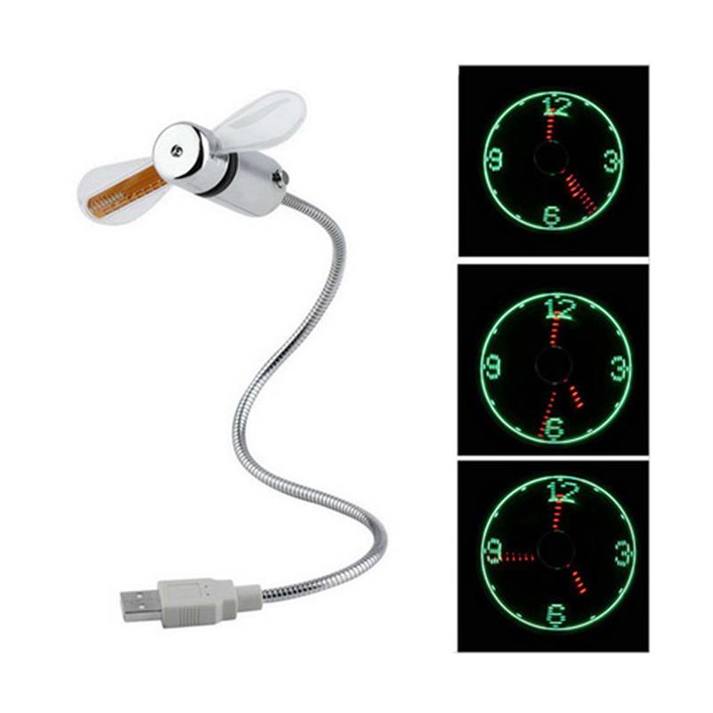 Epacket USB Gadget Mini Flexible LED Light Fan Clock Desktop Clock Cool Gadgets Time Display196l
