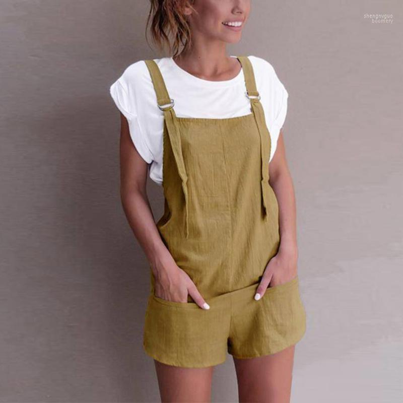 Women's Jumpsuits & Rompers 2022 Women Romper Elastic Waist Dungarees Linen Cotton Pockets Playsuit Shorts Pants Combi Pantalon Femme#BY20, Green 
Women's Jumpsuits & Rompers 2022 Women Romper Elastic Waist Dungarees Linen Cotton Pockets Playsuit Shorts Pants Combi Pantalon Femme#BY20, Green
