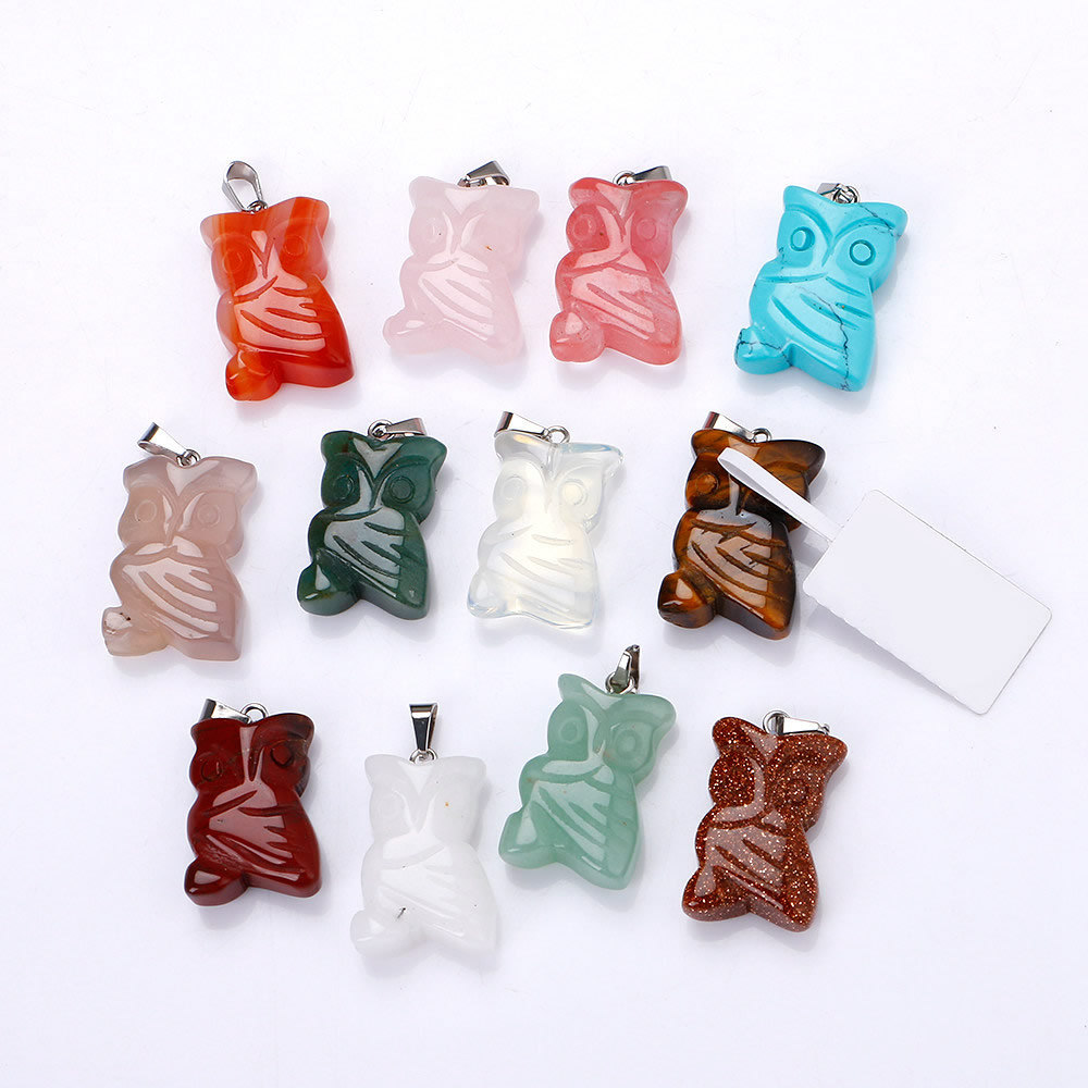 Natural stone Chakra Reiki Healing Quartz Crystal Carve Owl Pendant Necklace for women men jewelr
