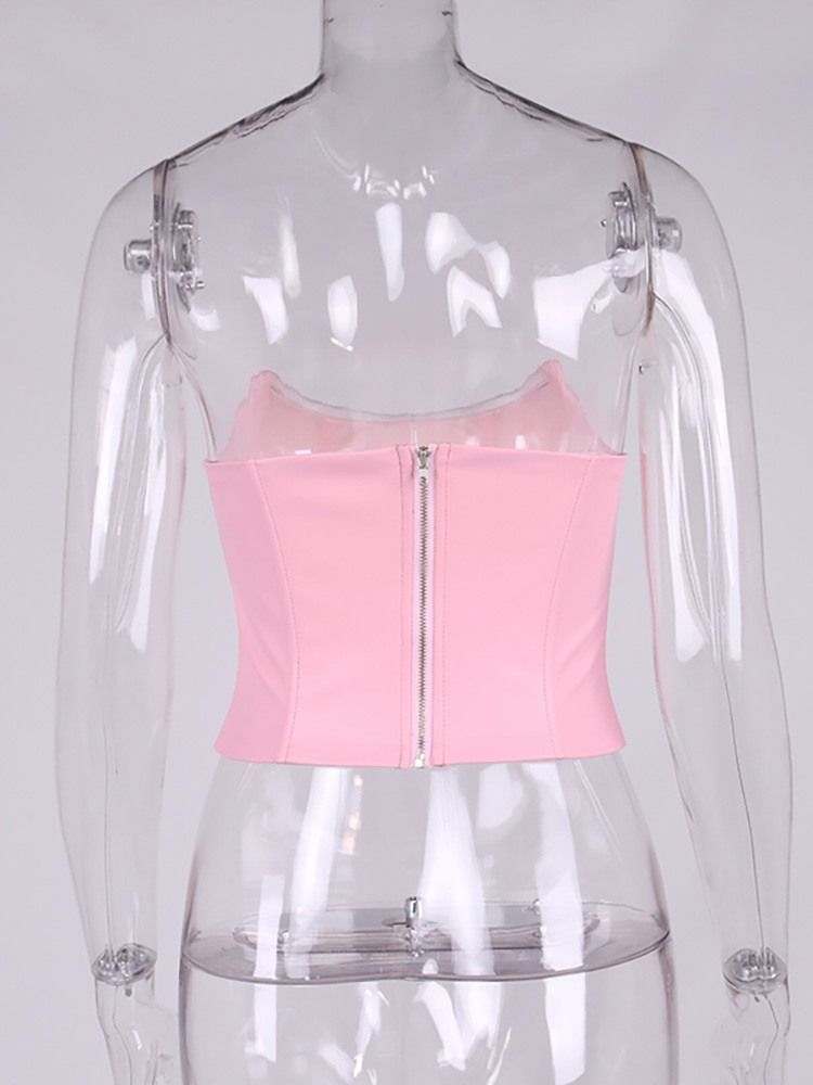 Asia Leather Corset Top Boning Strapless Tube 2 Layers Elastic Anti-Slip Bustier s Zipper Bodycon Crop women 220325