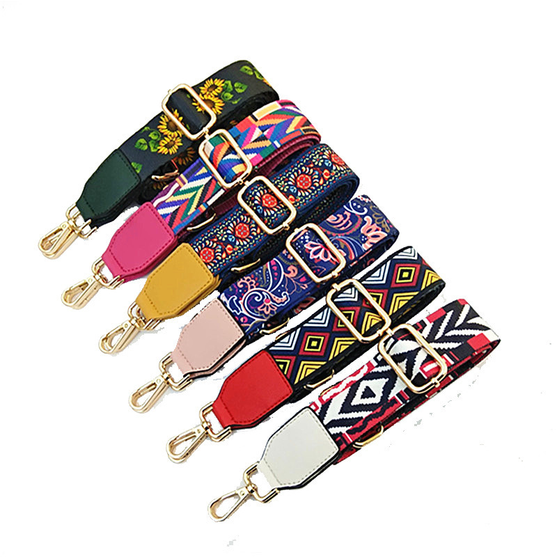 Fashion Women Long Strap For Bag Rainbow Nylon Adjustable Embroidered Belts 220610