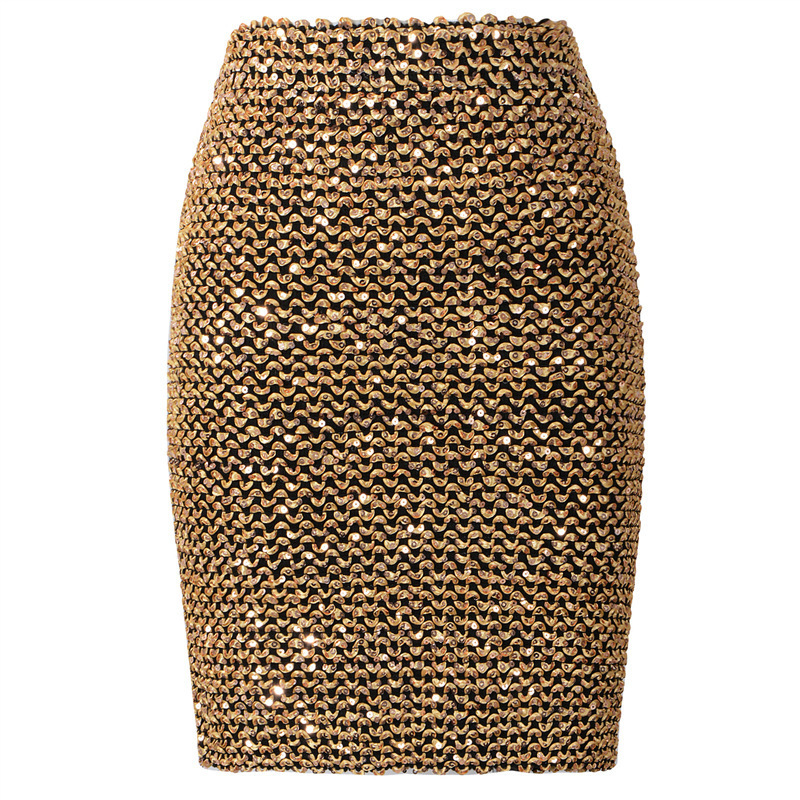 Fashion Bling Women Skirts Gold Sequin Mini OL Bodycon Pencil Short Wrap Streetwear Party Simple Spring Tunic 220317