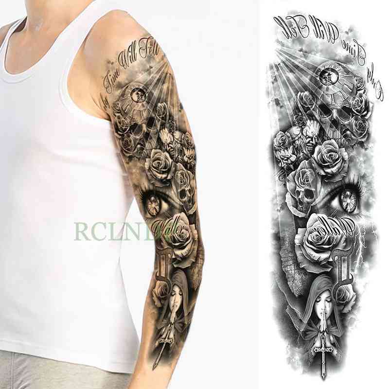 NXY Temporary Tattoo Waterproof Sticker Totem Geometric Full Arm Large Size Sleeve Tatoo Flash for Men Women 0330