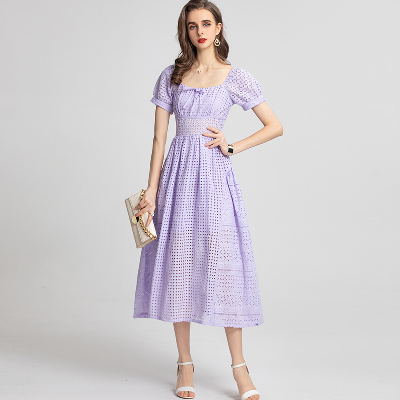 Women's Runway Dresses Suare Neckline Short Sleeves Hollow Out Elegant Fashion Mid Party Prom Gown, Lavender
Women's Runway Dresses Suare Neckline Short Sleeves Hollow Out Elegant Fashion Mid Party Prom Gown, Lavender