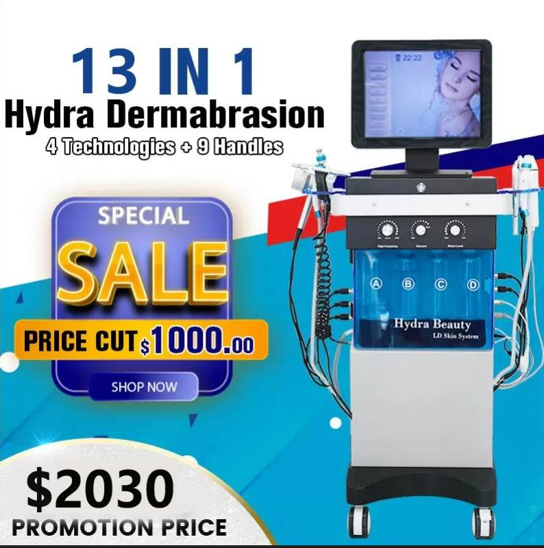SPA use 13 in1 SPA Hydra Dermabrasion Machine Diamond Skin Resurfacing BIO Microcurrent Microdermabrasion Peeling Acne Treatment