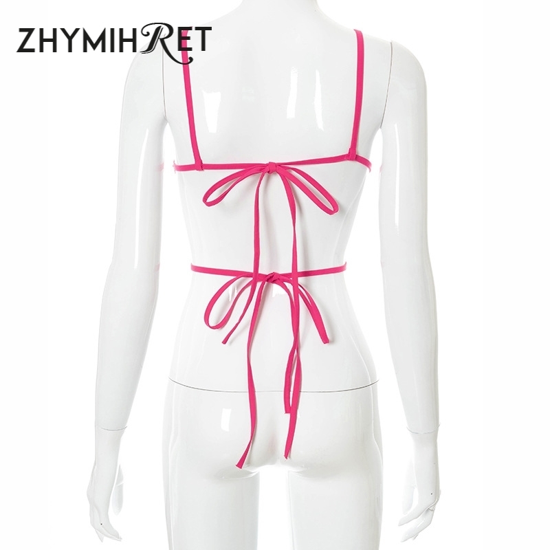 ZHYMIHRET Y2K Flower Shape Lace Up Camis Women Hollow Out Summer Crop Top Sweet Backless Tank Female Clothes 220316