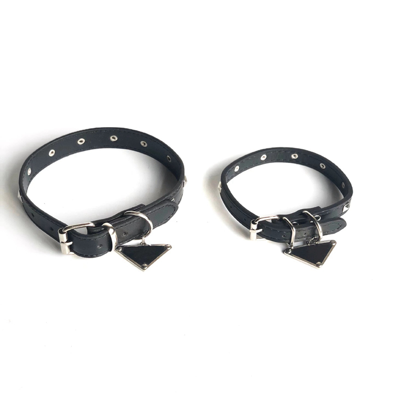 Designer Dog Collar Leashes Set With Inverted Triangle Metal Tag Classic Leather Pet Collars for Small Medium Large Dogs Bulldog Poodle Collie Dachshu