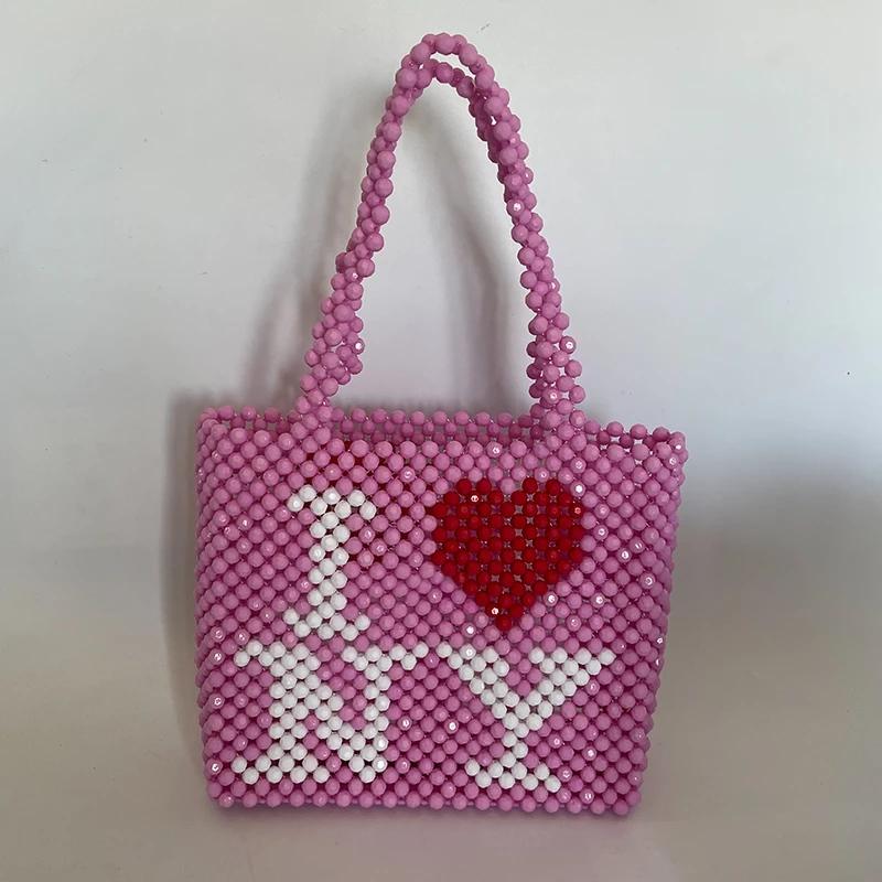 Free Shipping Evening Bags Ins Fashion White Handmade Beaded Bag I Love YORK Letter Bulk For Woman Shoulder Messenger Bagevening Designer Bag Luxury B