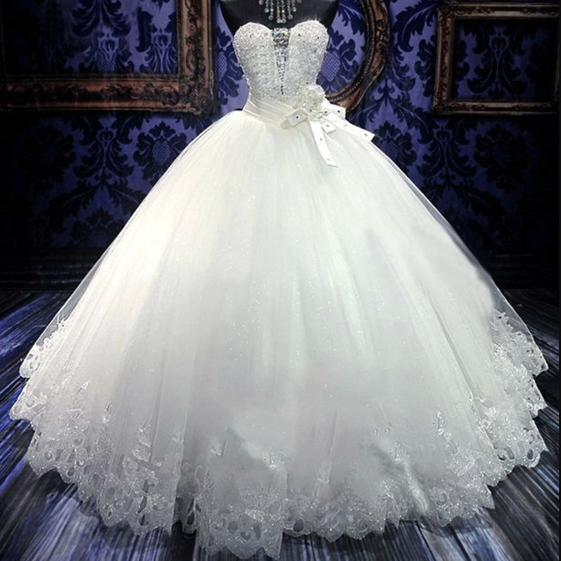 2022 New Stock Crystal Strapless Ball Gown Wedding Dresses with Appliques Beaded Cheap beach Plus Size Bridal Gowns vestido de novia