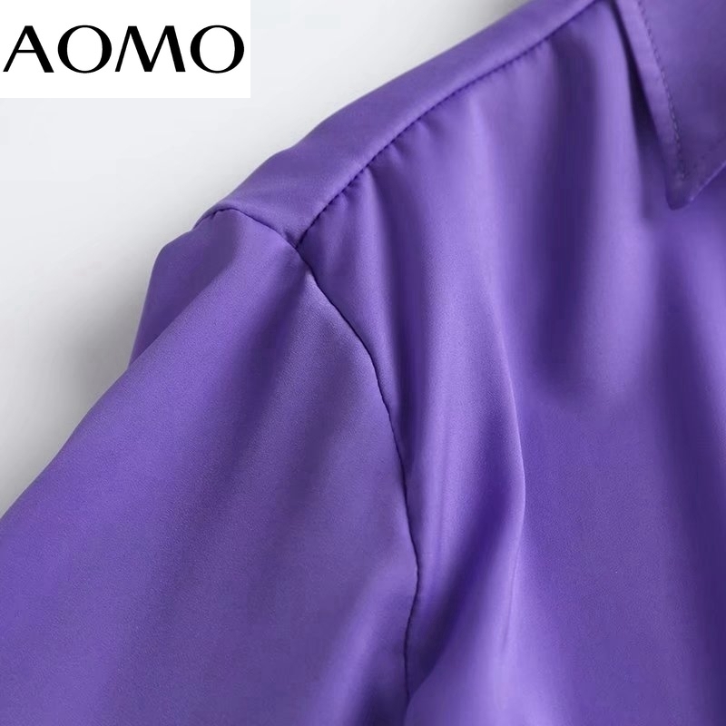AOMO High Quality Women Elegant Purple Blouse Shirt Long Sleeve Chic Female Shirt Tops 4C187A 220407