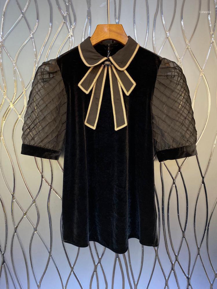 Women' Blouses & Shirts 2022 Autumn Fashion Tops High Quality Women Bow Collar Short Sleeve Casual Black Velvet Ladies Vintage Blusas Femin, As pic
Women' Blouses & Shirts 2022 Autumn Fashion Tops High Quality Women Bow Collar Short Sleeve Casual Black Velvet Ladies Vintage Blusas Femin, As pic