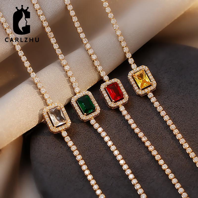 Chokers Multicolor Square Crystal Pendant Rhinestone Chain Collar Necklace Choker For Women Girl Simple Statment Necklaces JewelryChokers
