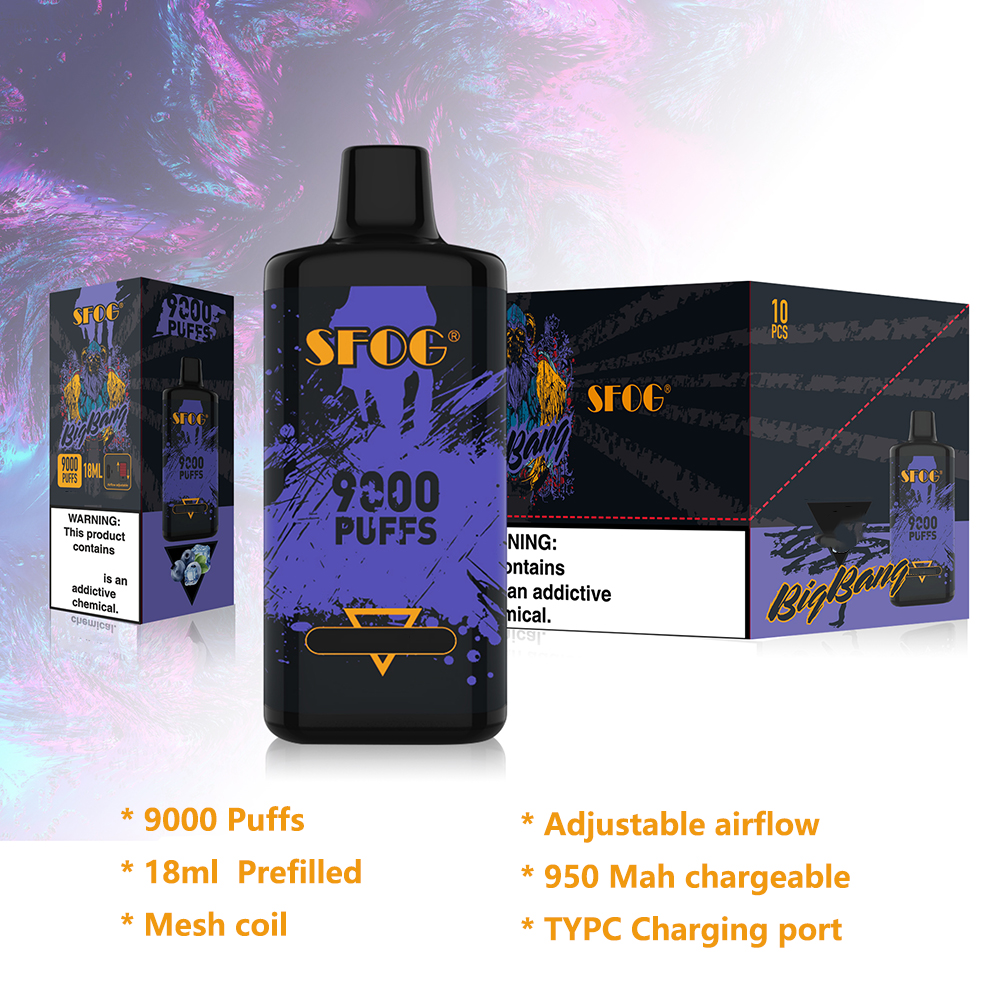 new original disposable e cigarette SFOG big bang 9000 puff device mesh coil vapes 18ml pod rechargeable disposable vape box 12 color vaporizer pen VS BC 5000
new original disposable e cigarette SFOG big bang 9000 puff device mesh coil vapes 18ml pod rechargeable disposable vape box 12 color vaporizer pen VS BC 5000
