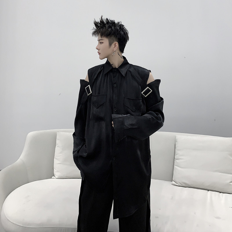 IEFB /men's wear Niche hollow strapless polarized shirt mercerized glitter loose high street Autumn tops 9Y1470 220322