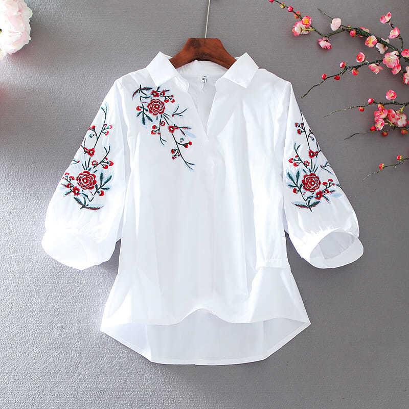 Women's Blouses & Shirts Blouse Women Summer Retro Style Loose Embroidery Lapel Half Sleeve Pullover Lantern High Waist Top Blusas Mujer De, Blue
Women's Blouses & Shirts Blouse Women Summer Retro Style Loose Embroidery Lapel Half Sleeve Pullover Lantern High Waist Top Blusas Mujer De, Blue