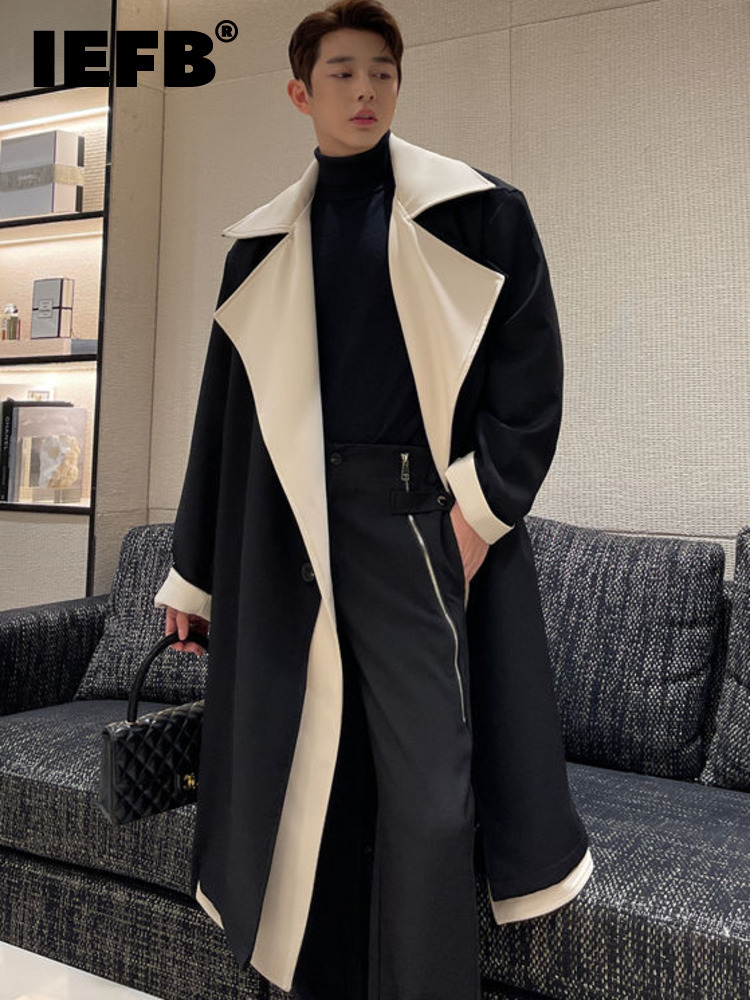 Men's Trench Coats IEFB Winter Fashion Trench Personality Contrast Color Large Collar Fake Two Long Coats With Cotton Temperament Men Tops 220826, Black
Men's Trench Coats IEFB Winter Fashion Trench Personality Contrast Color Large Collar Fake Two Long Coats With Cotton Temperament Men Tops 220826, Black