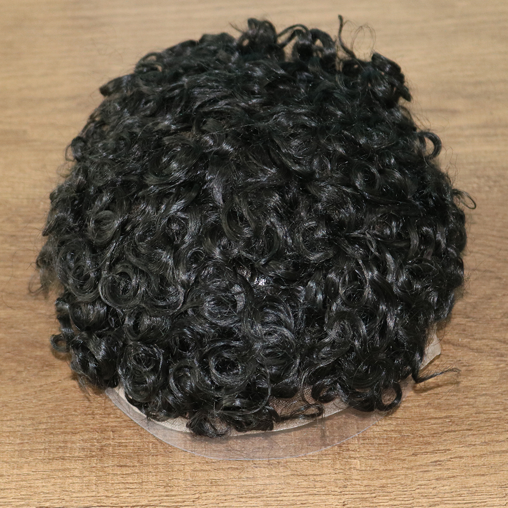 20MM Curly #1B Men's Wig Super Durable Mono Capillary Prosthesis Hair Unit Toupee Men Replacement System Human Hair Wigs For Male