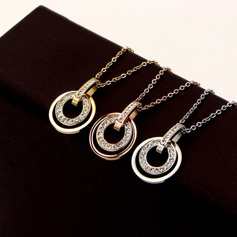 Pendant Necklaces Fashion Stainless Steel Crystal Circle Love Double Round Rose Gold Color Women Female Gift
Pendant Necklaces Fashion Stainless Steel Crystal Circle Love Double Round Rose Gold Color Women Female Gift