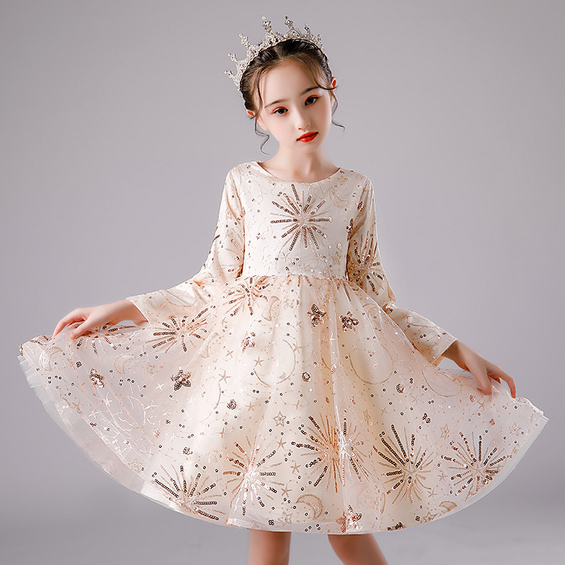 2023 New Year's pink Sequins Flower Girls Dresses for Wedding Off Shoulder Cap Sleeves First holy Communion Dress Kids Prom Dress Girls Pageant G