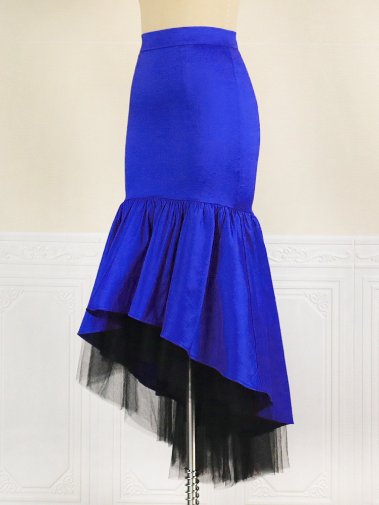 Women High Waist Party Ruffle Skirts Mermaid Mesh Patchwork Slim Fashion Elegant Classy Package Hip Female African Autumn Jupes 220317