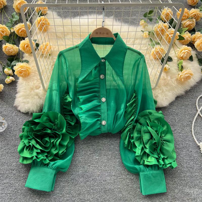 2023 Summer Women's Blouses Floral Long Lantern Sleeve Ruffles Stitching Blouses Women Lapel Collar Single Breatsed Solid Color Loose Shirt Top, Same as picture
2023 Summer Women's Blouses Floral Long Lantern Sleeve Ruffles Stitching Blouses Women Lapel Collar Single Breatsed Solid Color Loose Shirt Top, Same as picture