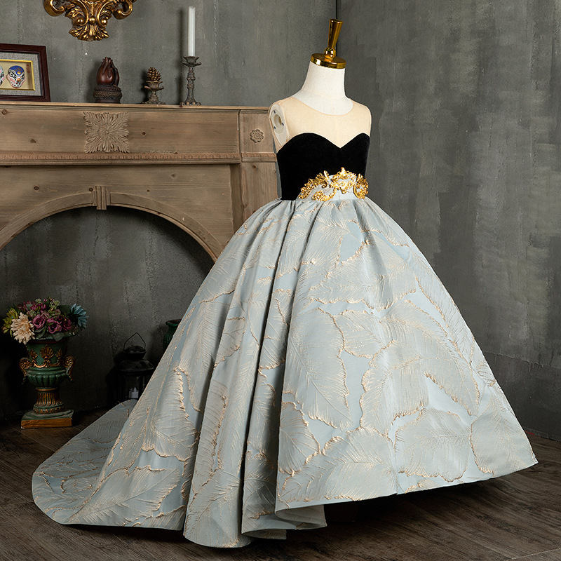 Lovely Kids Flower Girl Dresses For Wedding Long Sleeves Ball Gown Long Train Bridesmaid Dress Girls Birthday Party Christmas Halloween gowns