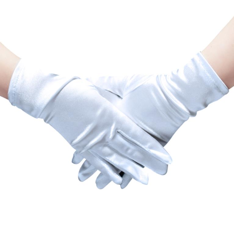 Short Satin Gloves Opera Banquet Wrist Length Glove Costume Accessories Wedding Bridal Gown Gloves for Party Supplies Black White Red